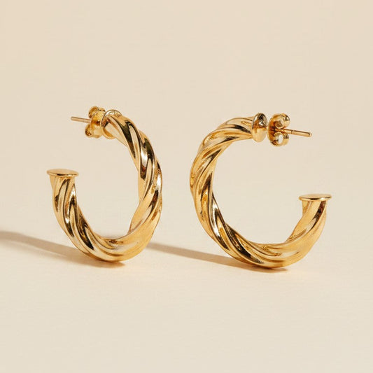 ✨ 18k Gold Filled Large Twisted Tube C-Hoop Earrings — Italian Craft. Bigger. Bolder. Just as Beautiful.