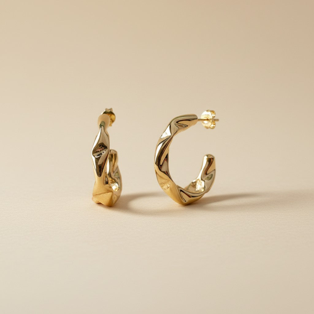Textured Semi-Hoop Earrings - Twisted Crimped Design for Women