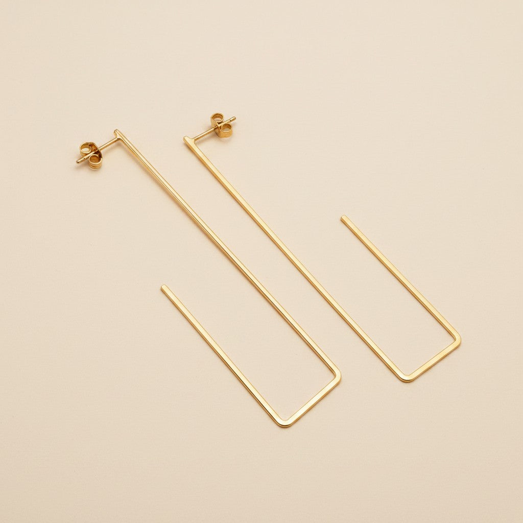 18k Gold Filled Rectangle Bar Earrings | Minimalist Statement Style