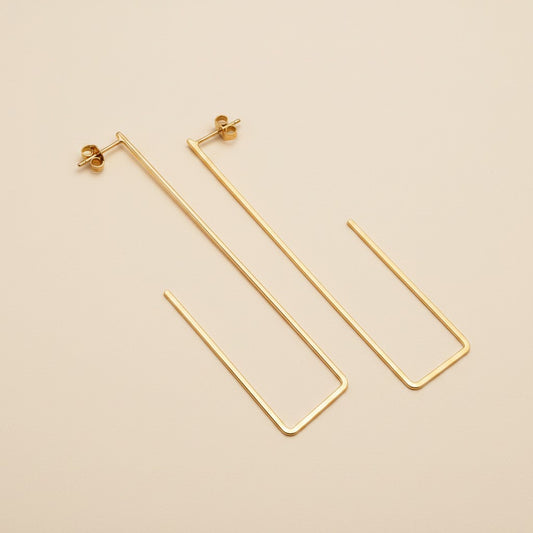 18k Gold Filled Rectangle Bar Earrings | Minimalist Statement Style