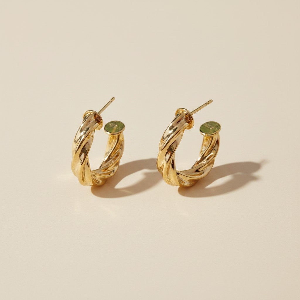 18k Gold Filled Twisted Half-Hoop Earrings