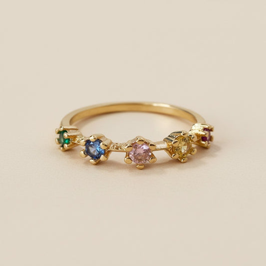 Pastel CZ Ring - Colorful Stone Ring with 5 Gems