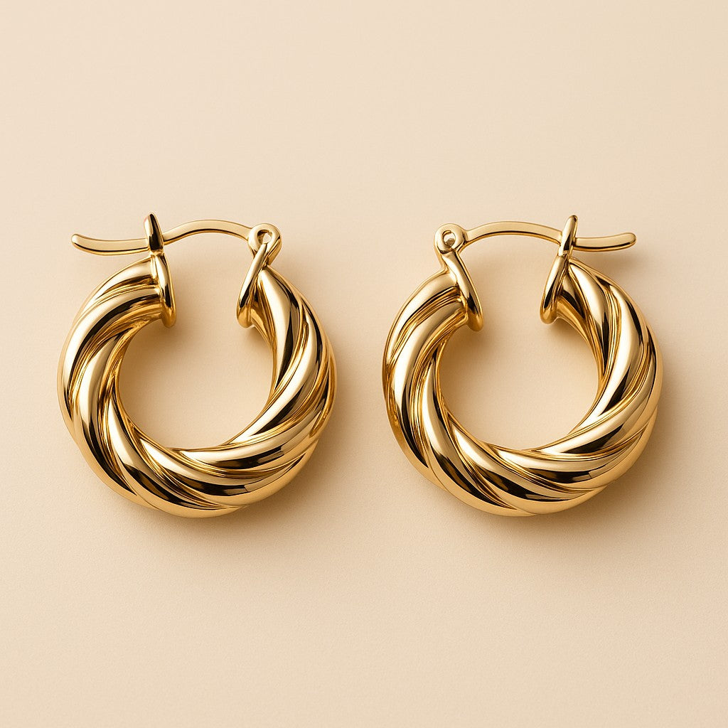 18k Gold Filled Italian-Style Twist Hoop Earrings | Latch Closure