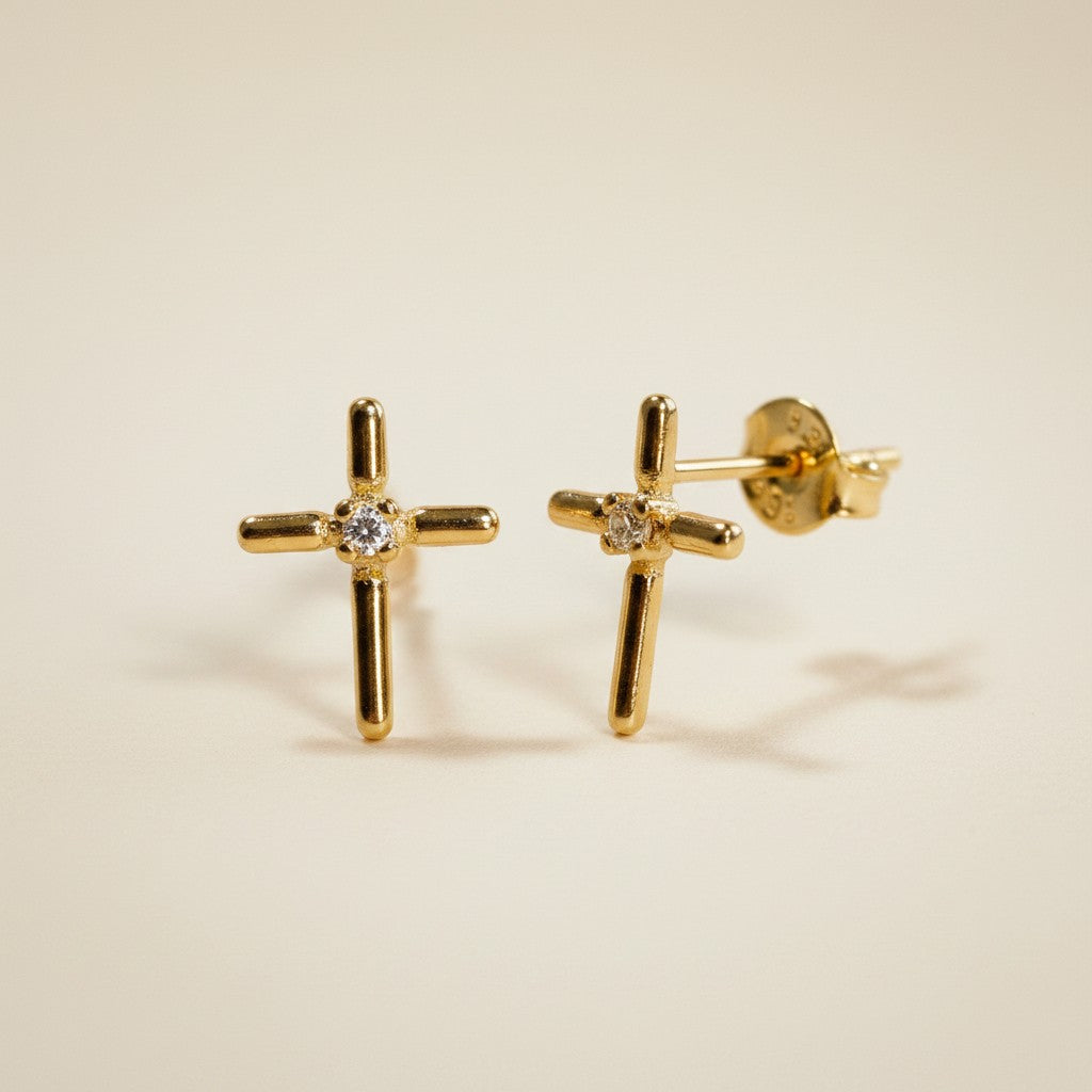 ✝️ 18k Gold Filled Mini CZ Cross Stud Earrings — Faith at the Ear. Small. Sparkling. Always.