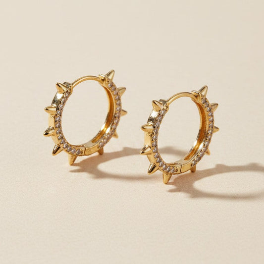 ⚡ 18k Gold Filled Spike CZ Huggie Earrings — Edge at the Rim. Sparkle on the Hoop. Both at Once.
