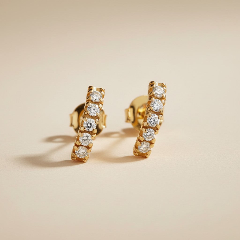 Crystal Bar Stud Earrings for Women - Minimalist Hypoallergenic Jewelry