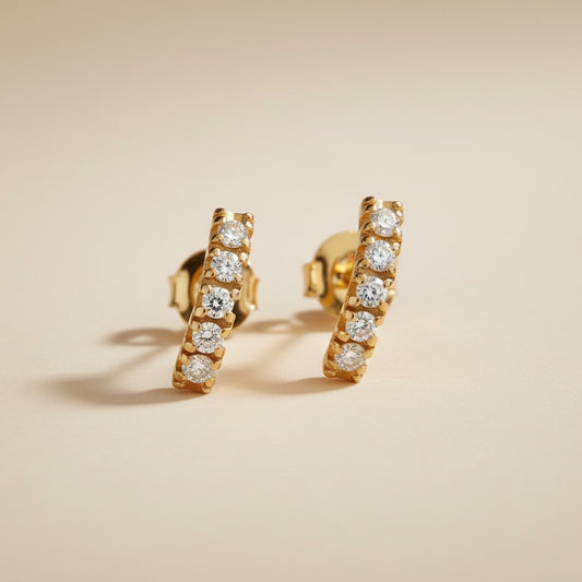 Crystal Bar Stud Earrings for Women - Minimalist Hypoallergenic Jewelry