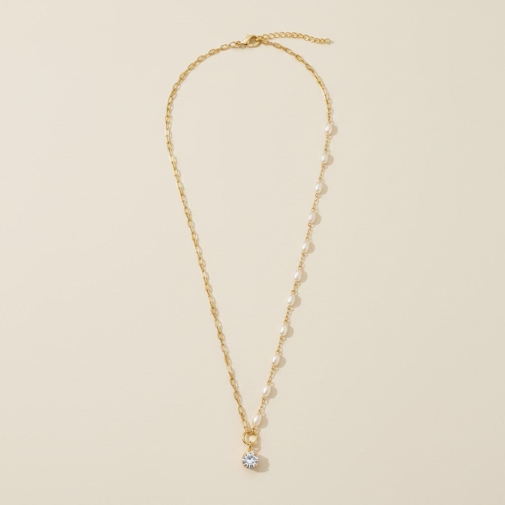 18k Gold Filled Pearl & CZ Mixed Necklace | Unique Layered Sparkle