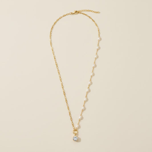 18k Gold Filled Pearl & CZ Mixed Necklace | Unique Layered Sparkle