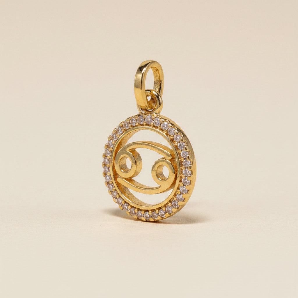 ♋ 18k Gold Filled Mini Cancer Zodiac Pendant — The Moon's Sign. CZ-Edged. Worn With Feeling.