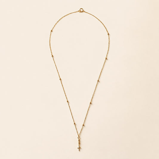 18k Gold Filled Simple Cross Necklace | Beaded Chain, Timeless Faith