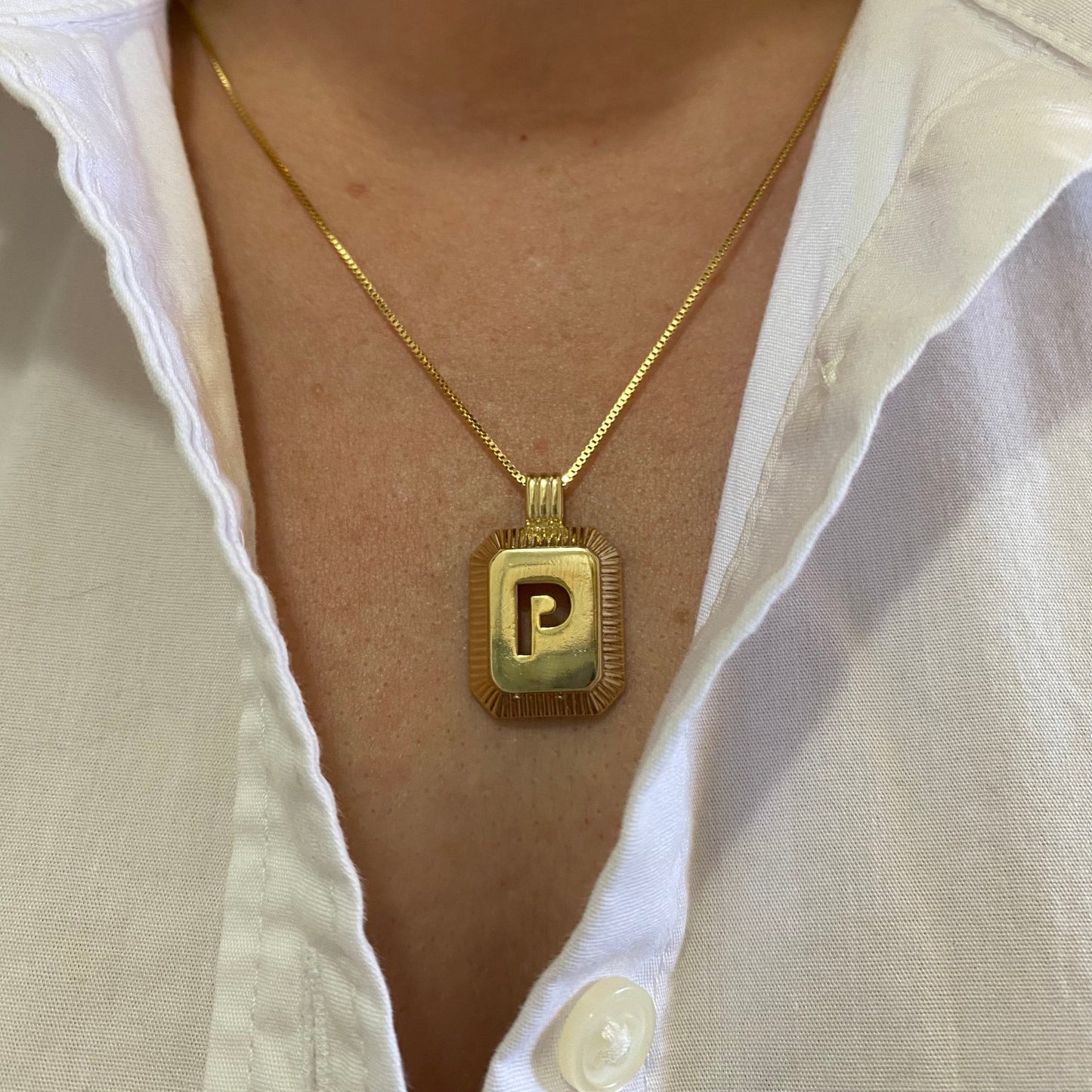 GoldFi 18k Gold Filled Initial Plate Pendant Letter P