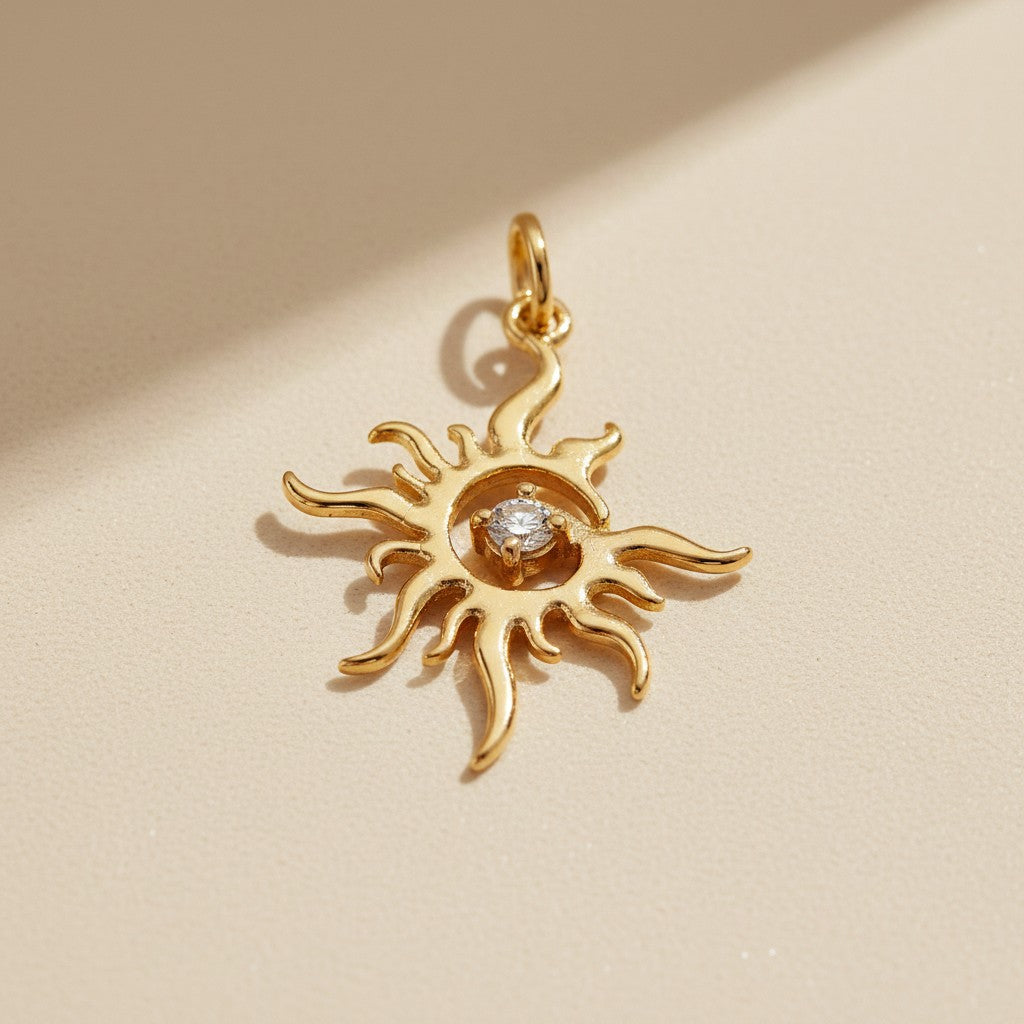 18k Gold Filled Radiant Sun CZ Pendant — Light at the Center. Gold Reaching Outward.