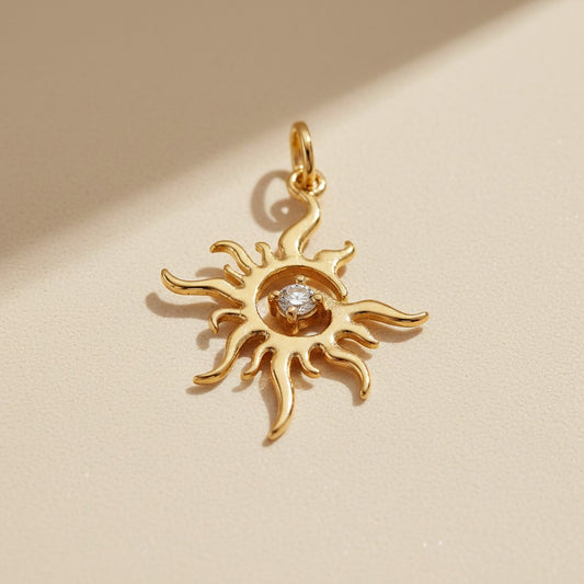 18k Gold Filled Radiant Sun CZ Pendant — Light at the Center. Gold Reaching Outward.
