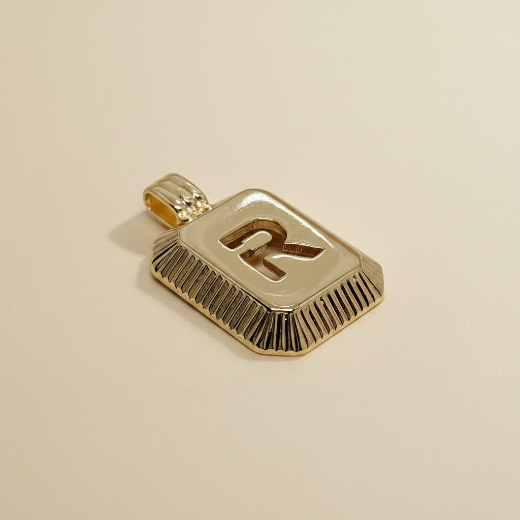 18k Gold Filled Diamond-Cut Initial Pendant — Your Letter. Your Name. Worn in Gold.