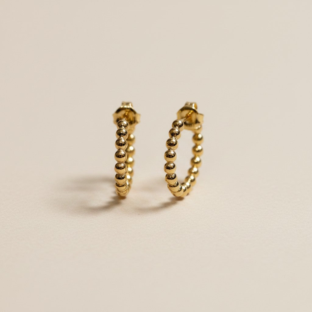 18k Gold Filled Beaded Semi-Hoop Earrings — Granulated Edges. Slim Arc. Two Perfect Sizes.