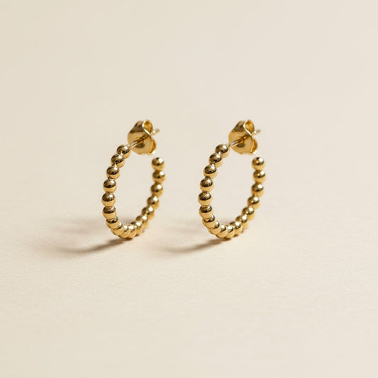 18k Gold Filled Beaded Semi-Hoop Earrings — Granulated Edges. Slim Arc. Two Perfect Sizes.
