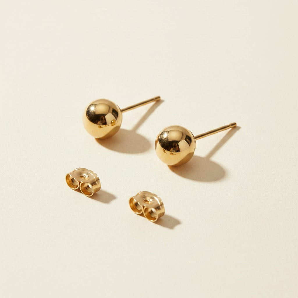 14k Solid Gold Dainty Sphere Earrings | Minimalist Everyday Studs