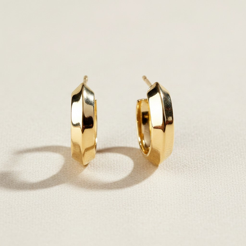 ✨ 18k Gold Filled Faceted Semi-Hoop Earrings — Every Angle Polished. The Small Hoop, Elevated.