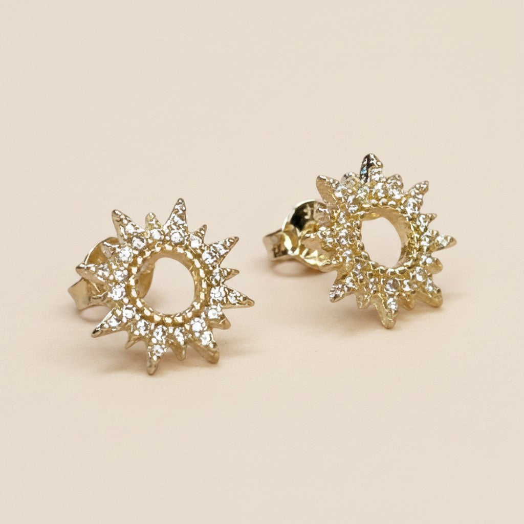 ⚡ 18k Gold Filled Round Spike CZ Stud Earrings — Edge at the Center. Spikes All Around.