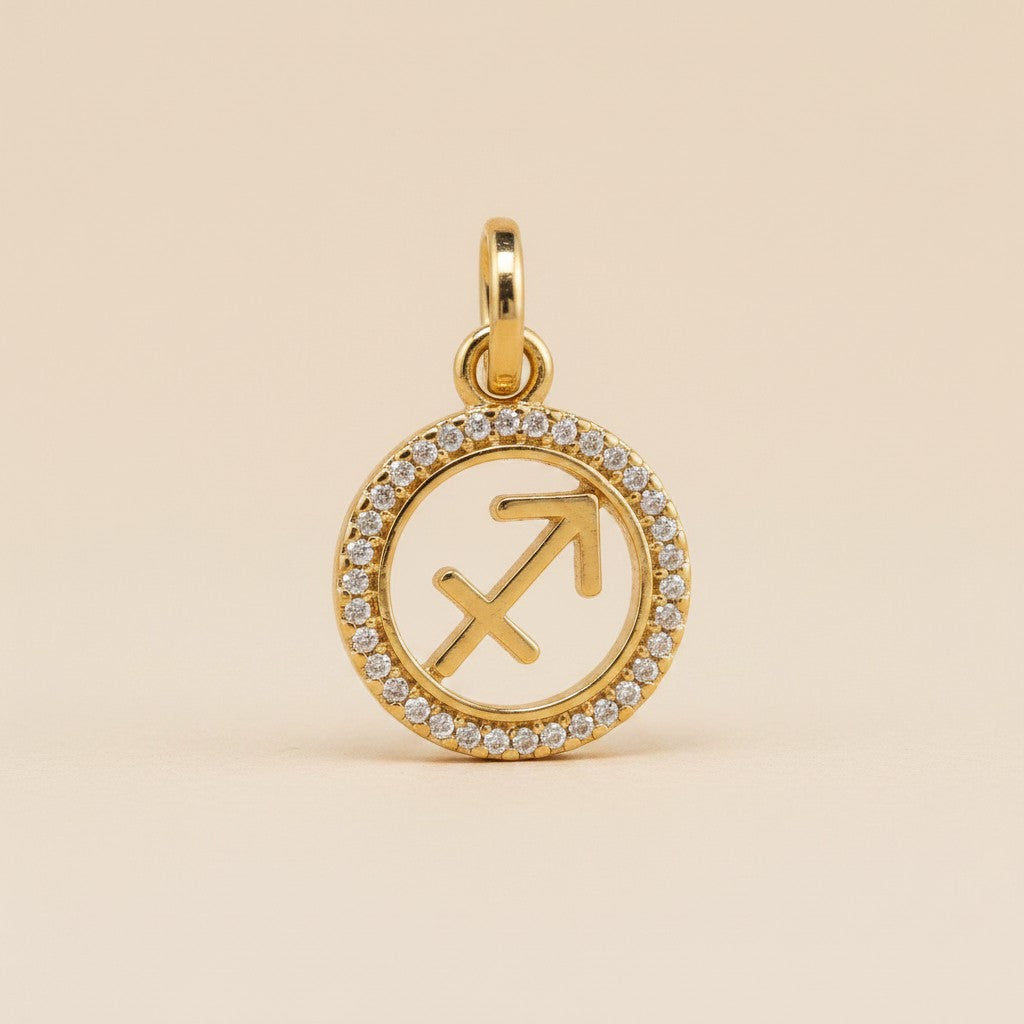 ♐ 18k Gold Filled Mini Sagittarius Zodiac Pendant — The Archer's Arrow. CZ-Edged. Aimed at Everything.