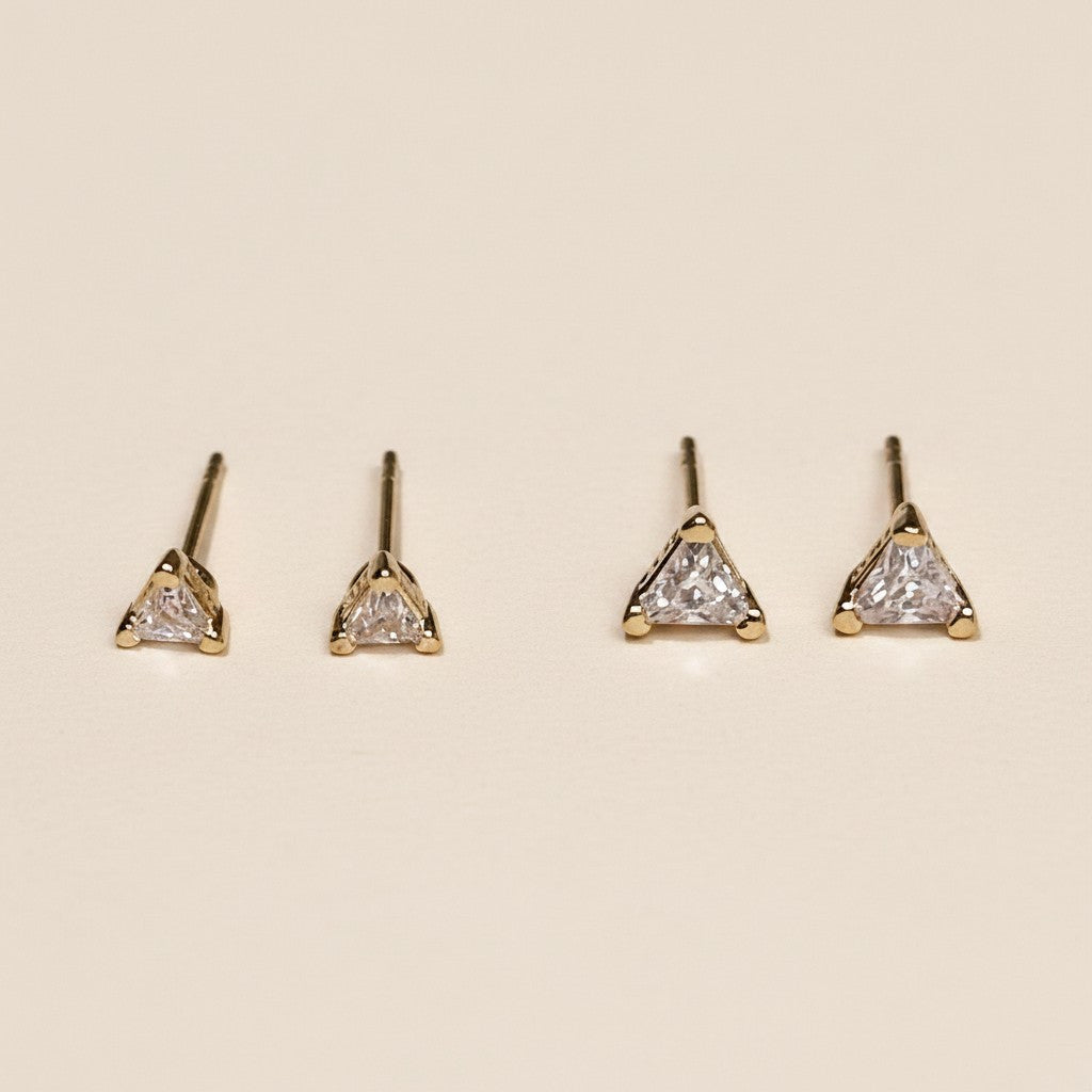 ✨ 18k Gold Filled CZ Triangle Stud Earrings — Three Sides. One Stone. Geometric Edge.