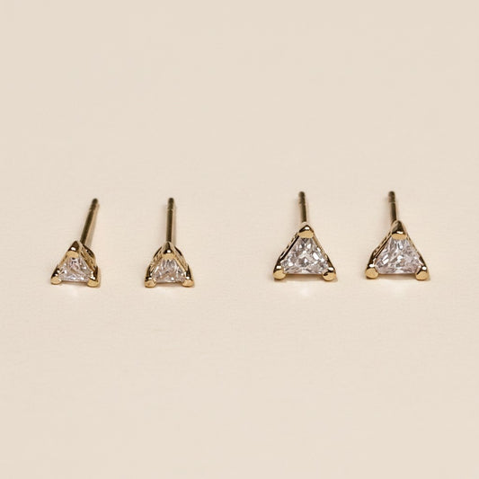 ✨ 18k Gold Filled CZ Triangle Stud Earrings — Three Sides. One Stone. Geometric Edge.