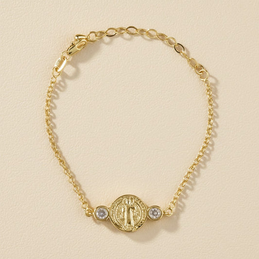 🙏 18k Gold Filled Saint Benedict Medal Bracelet — Protection at the Wrist. Faith That Sparkles.