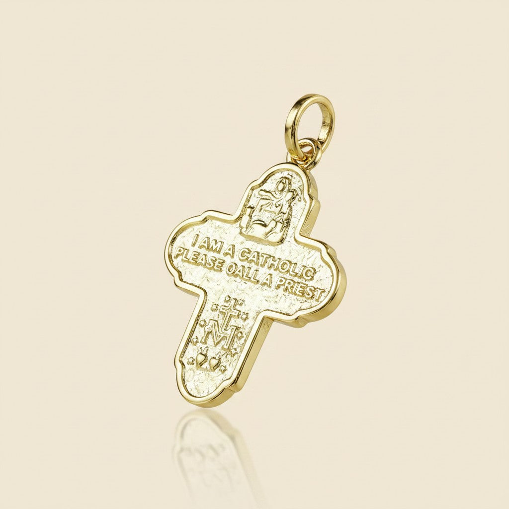 ✝️ 18k Gold Filled Catholic 4-Way Cross Pendant — Five Protections. One Pendant. Always With You.