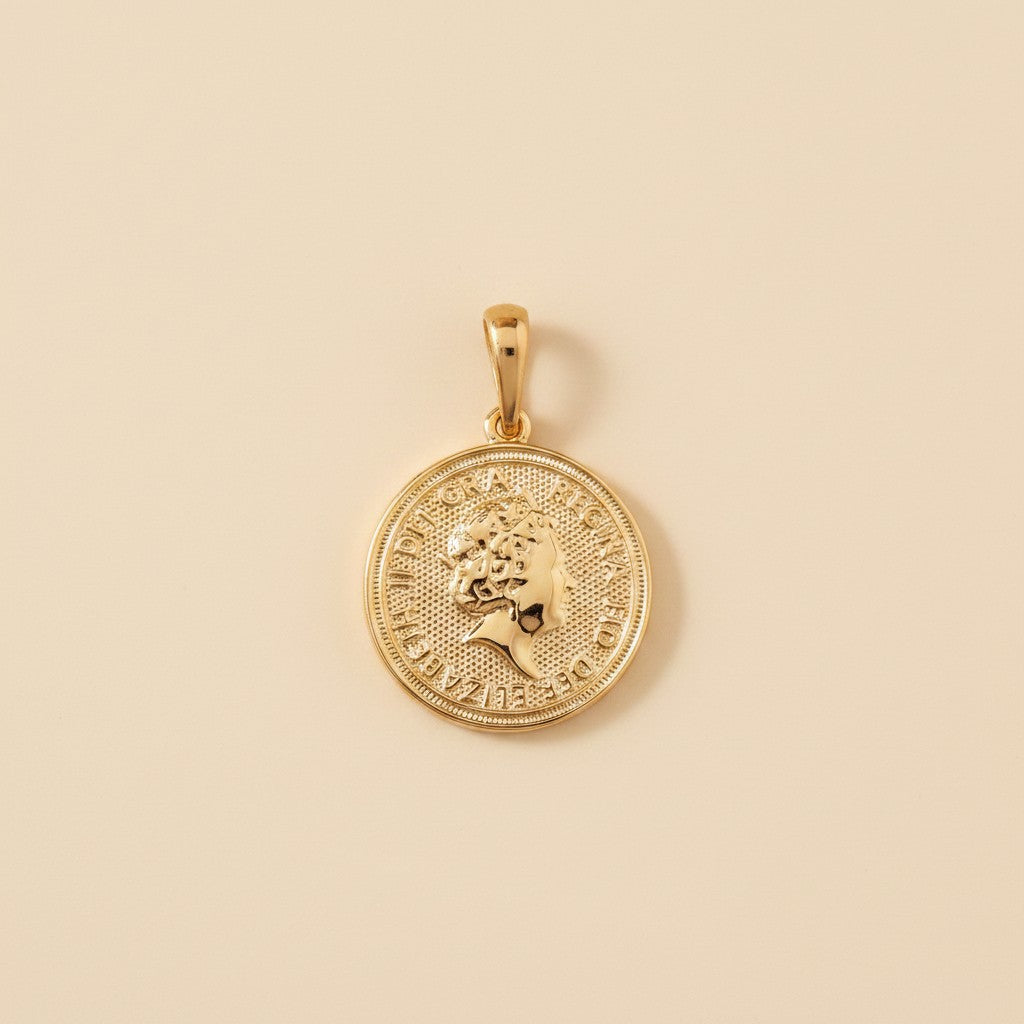👑 18k Gold Filled Queen Coin Portrait Pendant — Regal. Timeless. The Coin That Belongs at the Neckline.