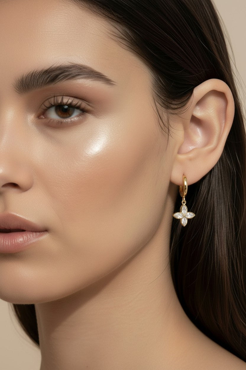🌸 18k Gold Filled CZ Flower Cluster Hoop Earrings — The Hoop Above. The Bloom Below.