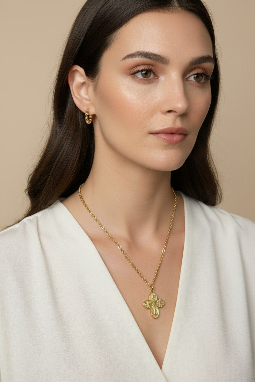 ✝️ 18k Gold Filled Catholic 4-Way Cross Pendant — Five Protections. One Pendant. Always With You.