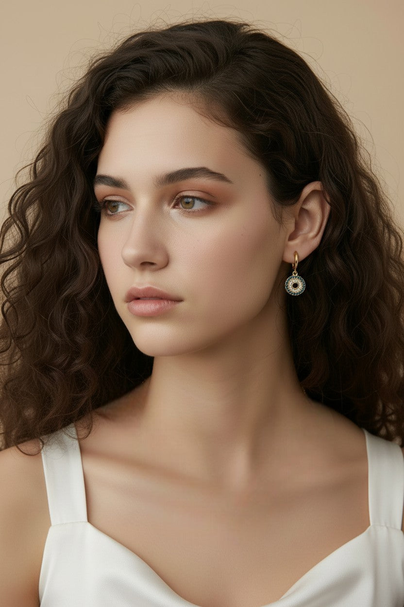 🧿 18k Gold Filled Mandala Evil Eye Hoop Drop Earrings — Two Symbols of Protection. One Beautiful Earring.