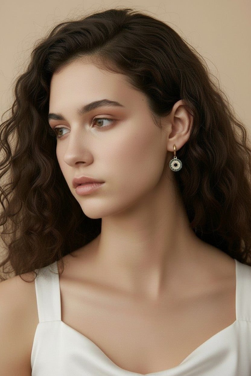 🧿 18k Gold Filled Mandala Evil Eye Hoop Drop Earrings — Two Symbols of Protection. One Beautiful Earring.