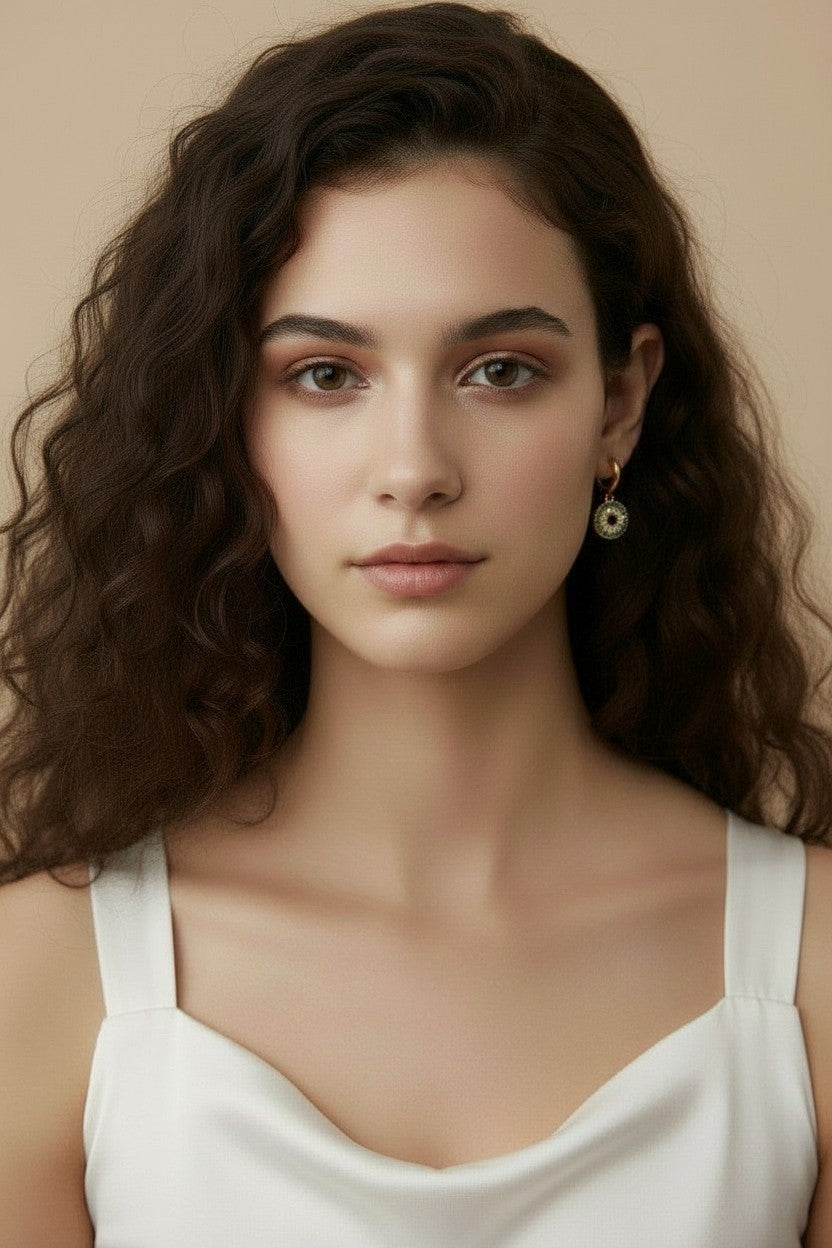 🧿 18k Gold Filled Mandala Evil Eye Hoop Drop Earrings — Two Symbols of Protection. One Beautiful Earring.