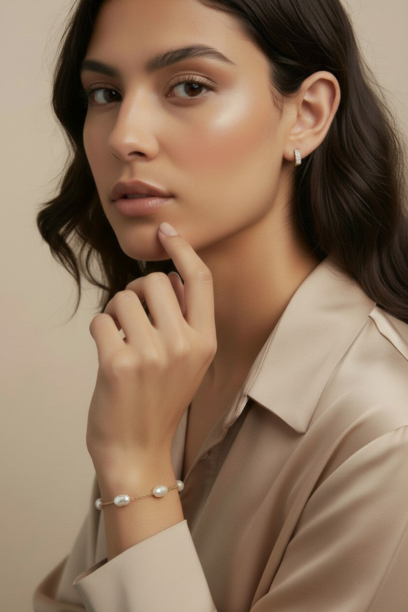 Baroque Pearl Bracelet - Simulated Pearl Jewelry for Women - Hypoallergenic Gold Bracelet