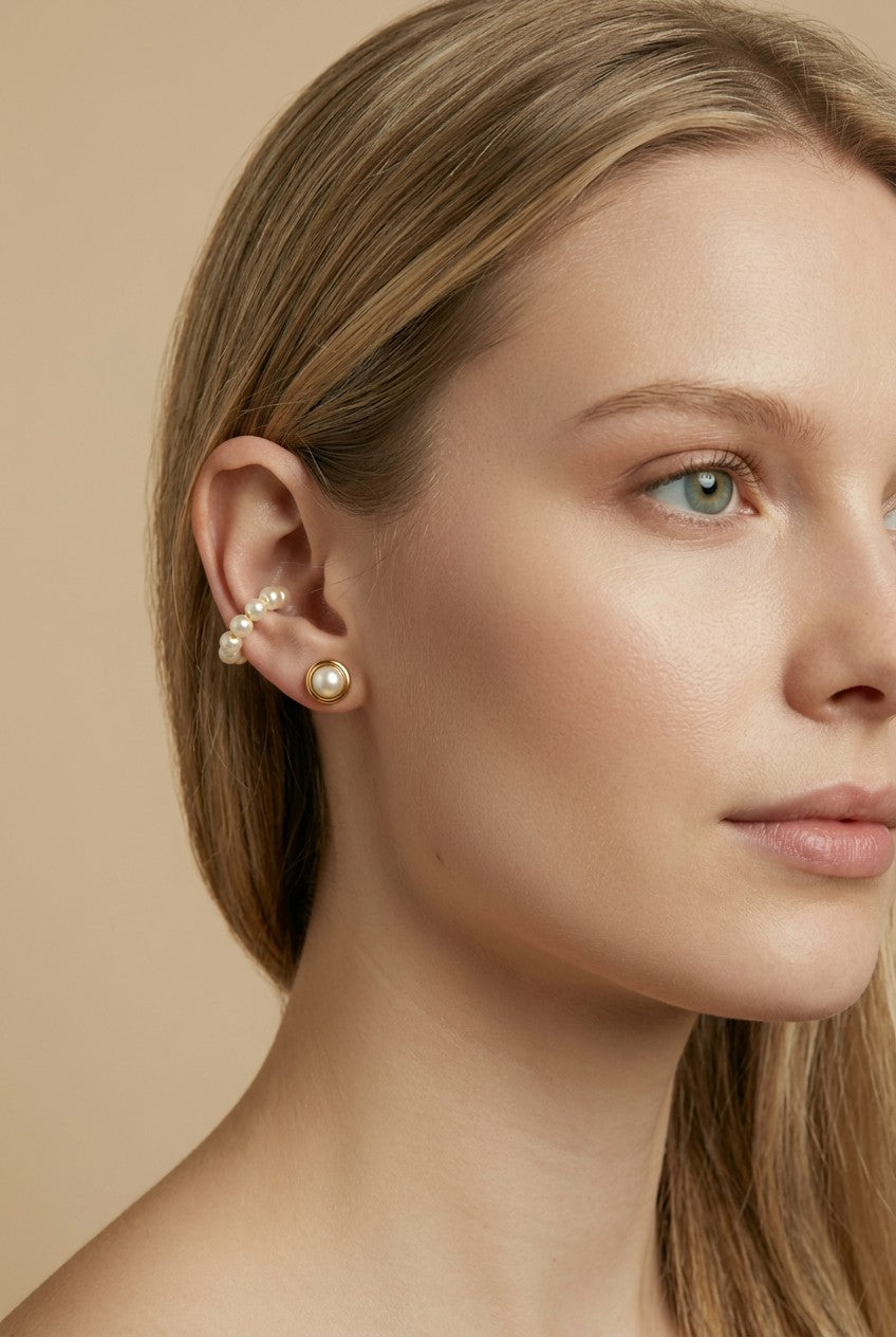 18k Gold Filled Korean Pearl Stud Earrings | Delicate Signature Style