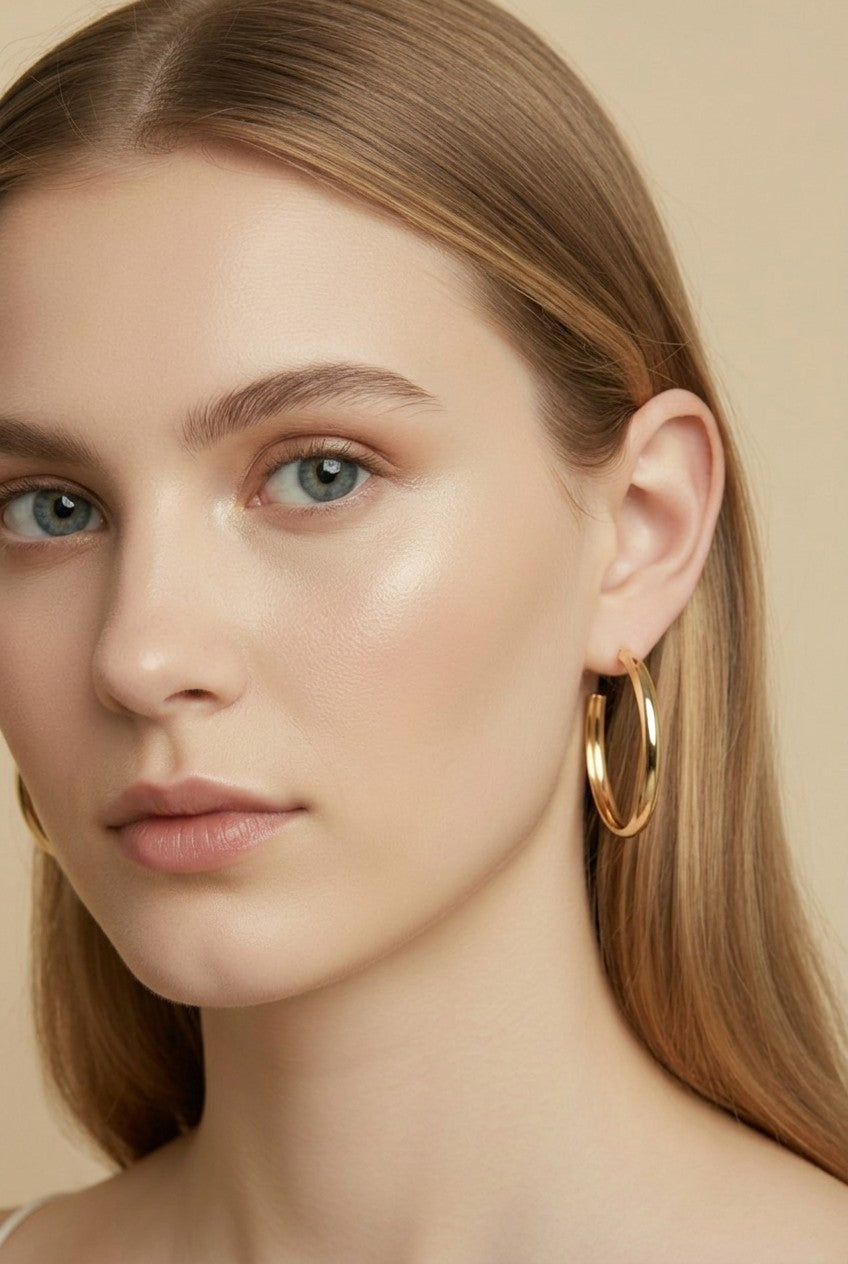 ✨ 18k Gold Filled 40mm Hollow C-Hoop Earrings — Statement Size. Hollow Build. All Day Comfort.