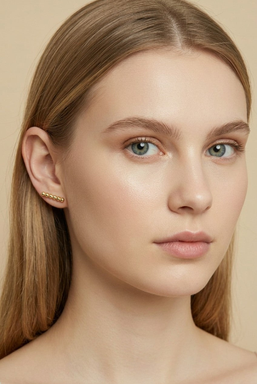 18k Gold Filled Beaded Bar Stud Earrings | Ear Stacking Essential