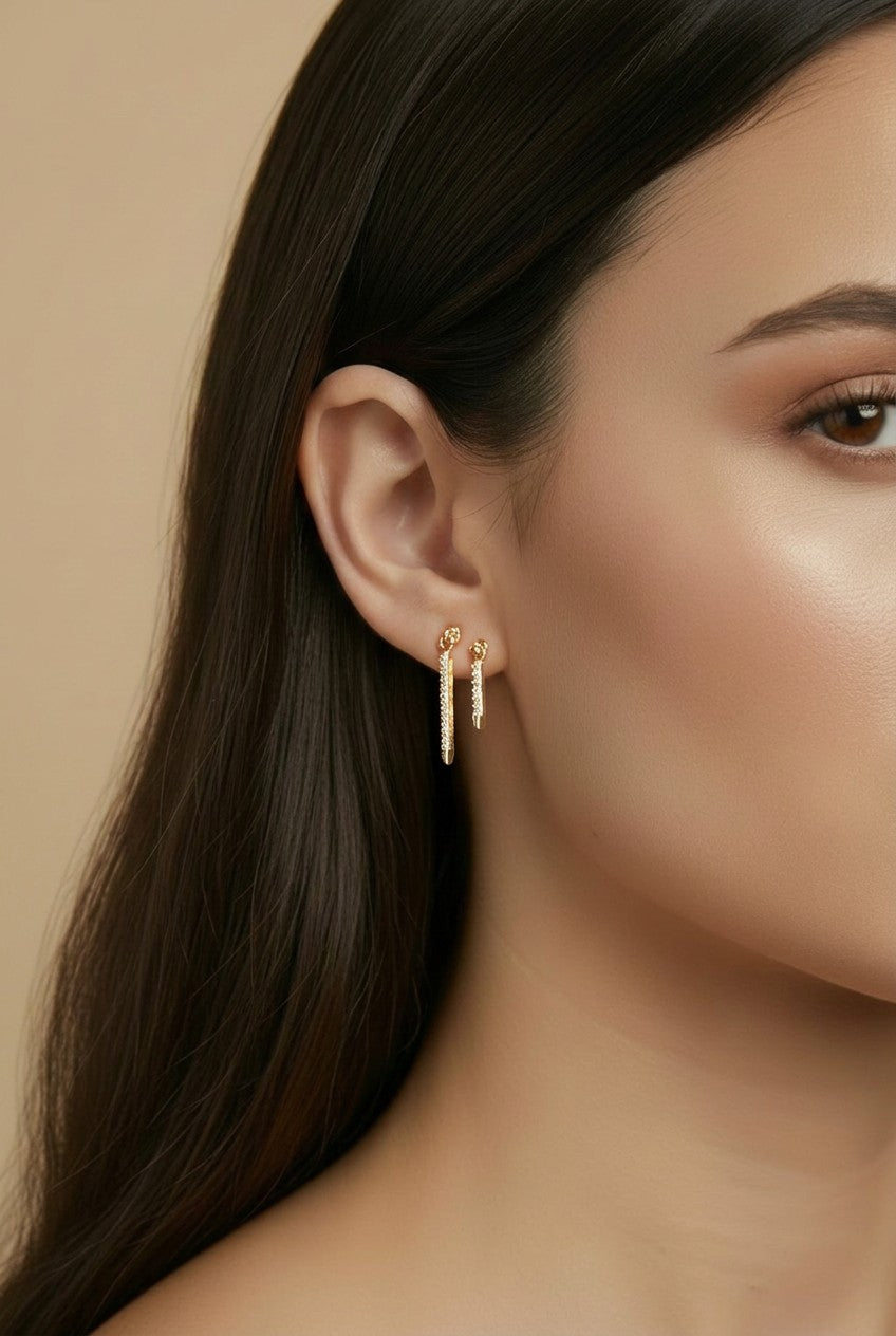⚡ 18k Gold Filled Pavé CZ Spear Drop Earrings — Fully Crystalline. Directionally Pointed. Two Lengths