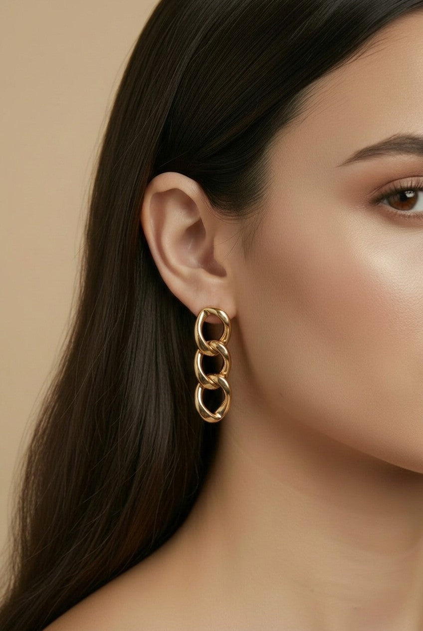 18k Gold Filled Hollow Curb Link Chain Earrings | Bold Statement Style