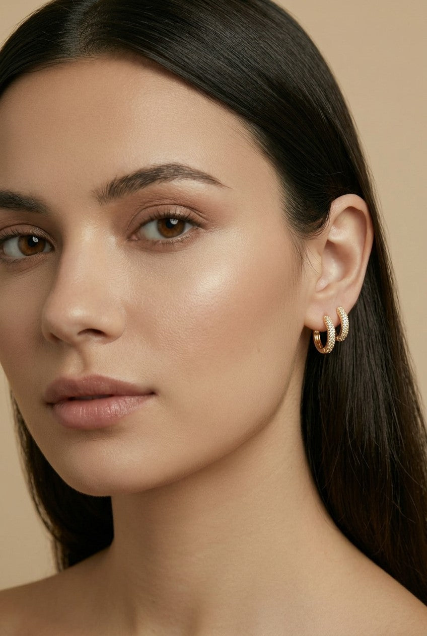 18k Gold Filled Clear CZ Huggie Earrings | Three Sizes to Choose From
