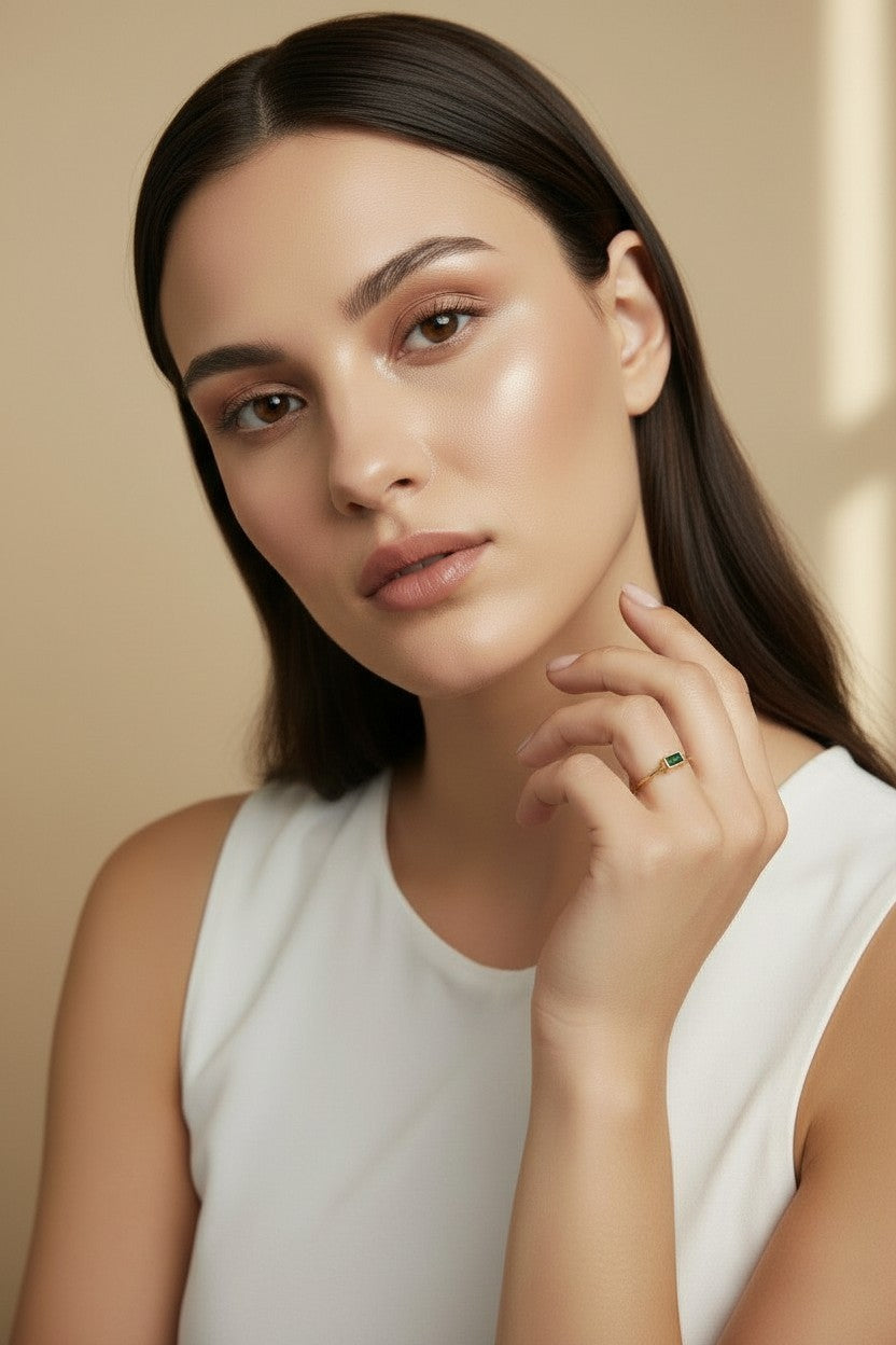 ✨ 18k Gold Filled Colored Rectangle CZ Solitaire Ring — One Stone. One Color. Quietly Commanding.