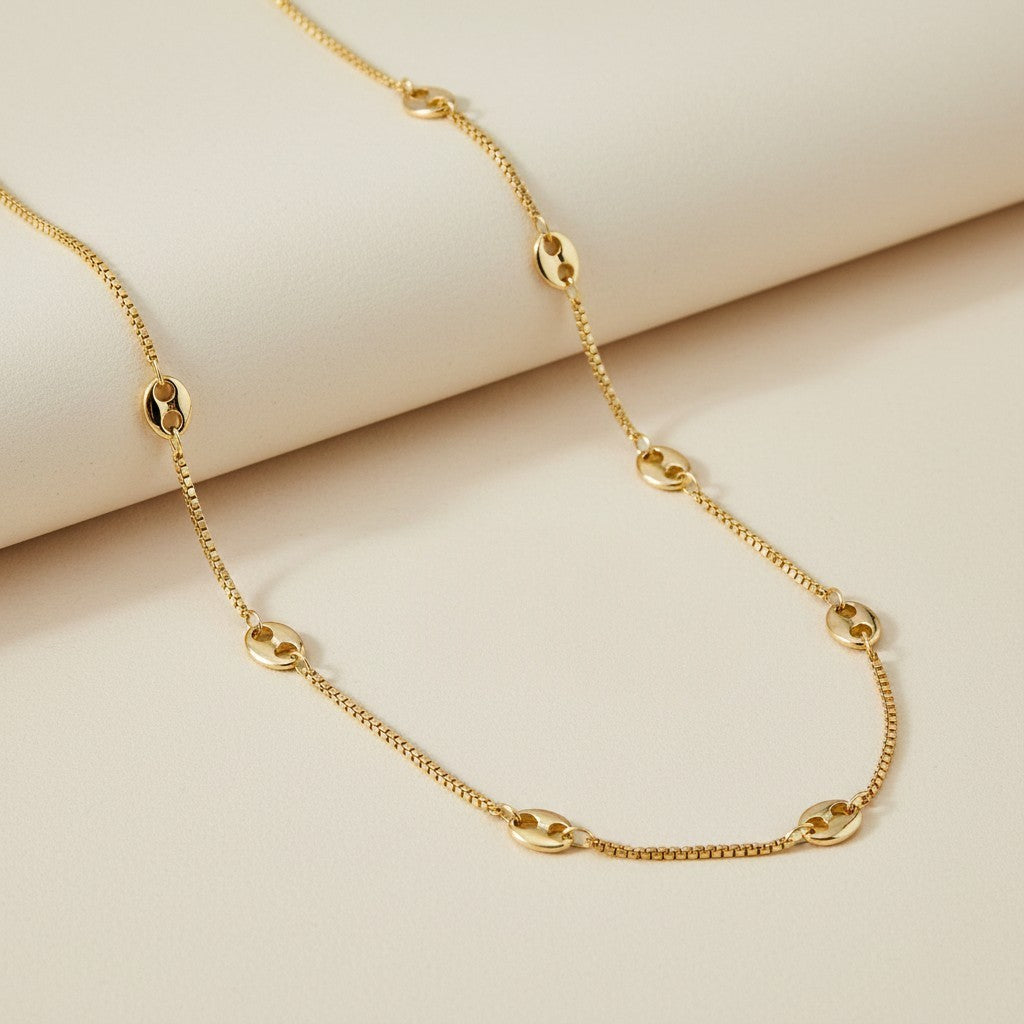 18k Gold Filled Fancy Box Chain Necklace | Sophisticated Dimensional Texture