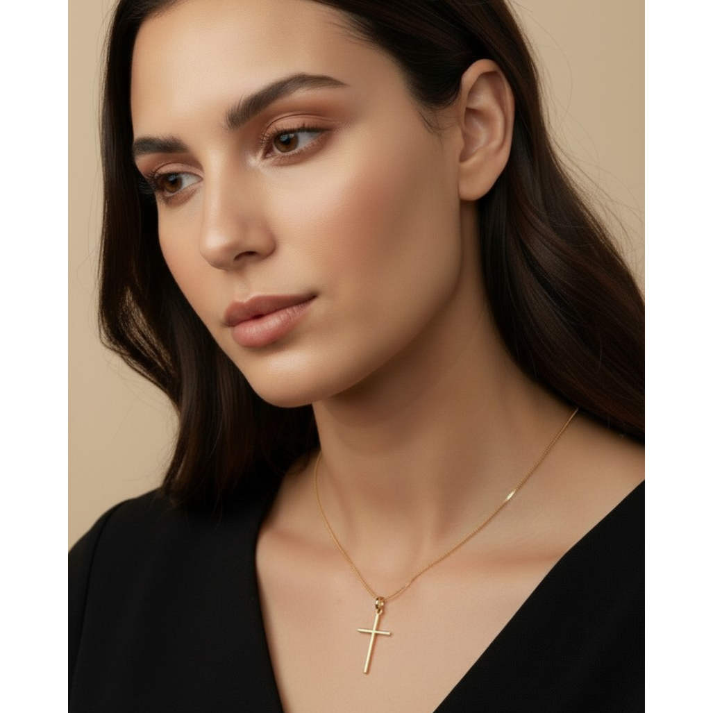 ✝️ 18k Gold Filled Thin Plain Cross Pendant — Faith, Simplified. Warm Gold, Nothing More.