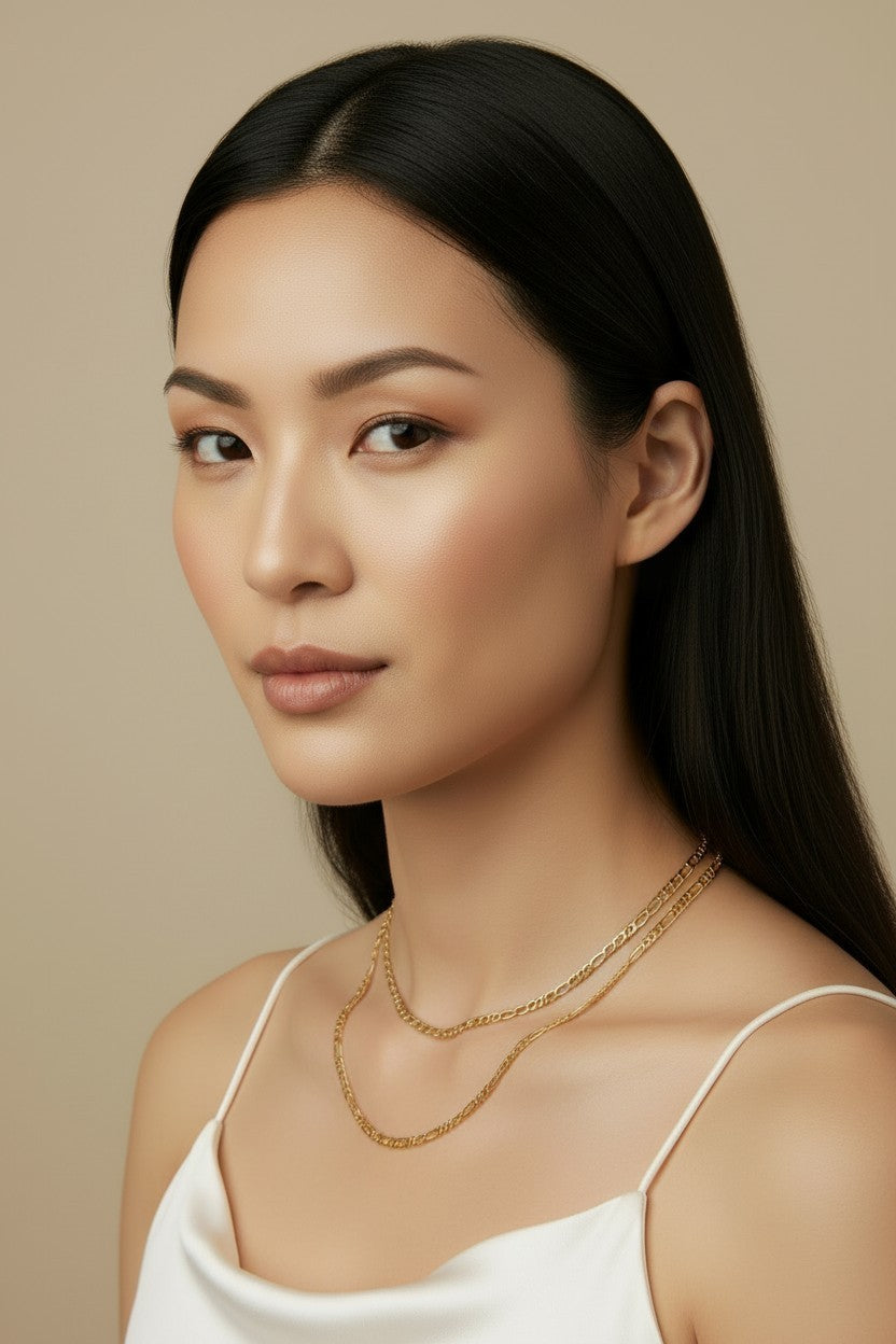 ✨ 18k Gold Filled Figarucci Chain Necklace — Two Classic Chains. One Unique Design. Three Lengths.