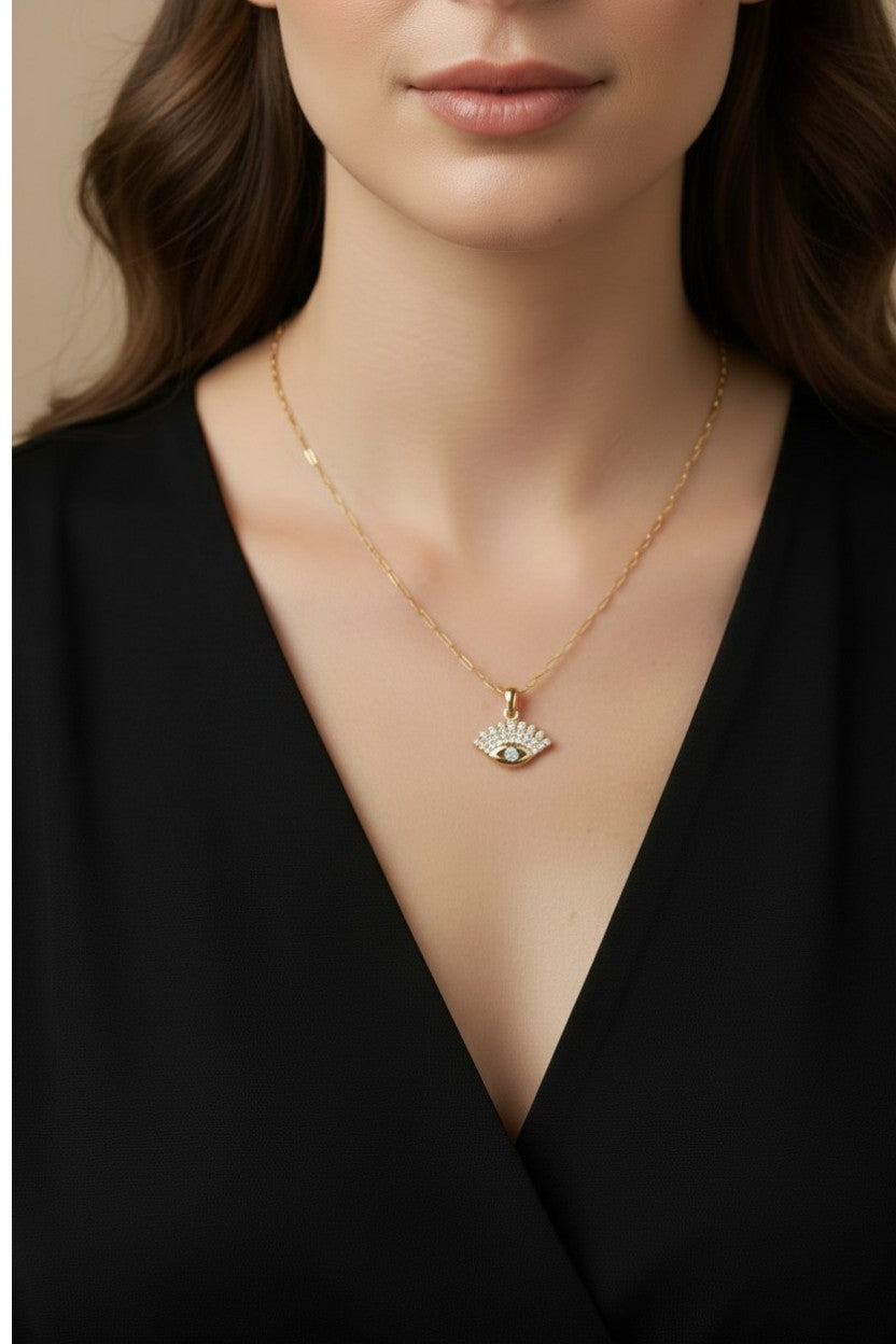🧿 18k Gold Filled CZ Evil Eye Pendant — Protection, Detailed in Gold. Worn Close Always.