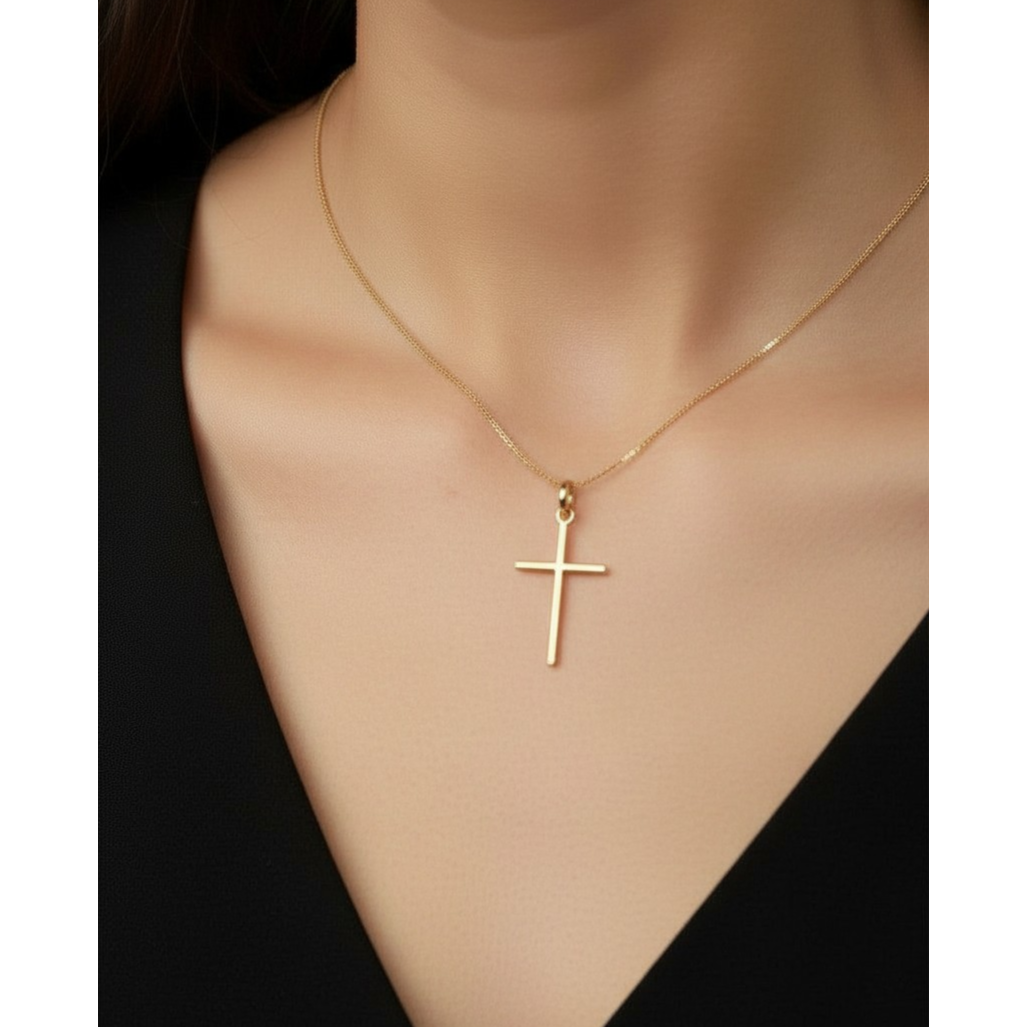 ✝️ 18k Gold Filled Thin Plain Cross Pendant — Faith, Simplified. Warm Gold, Nothing More.
