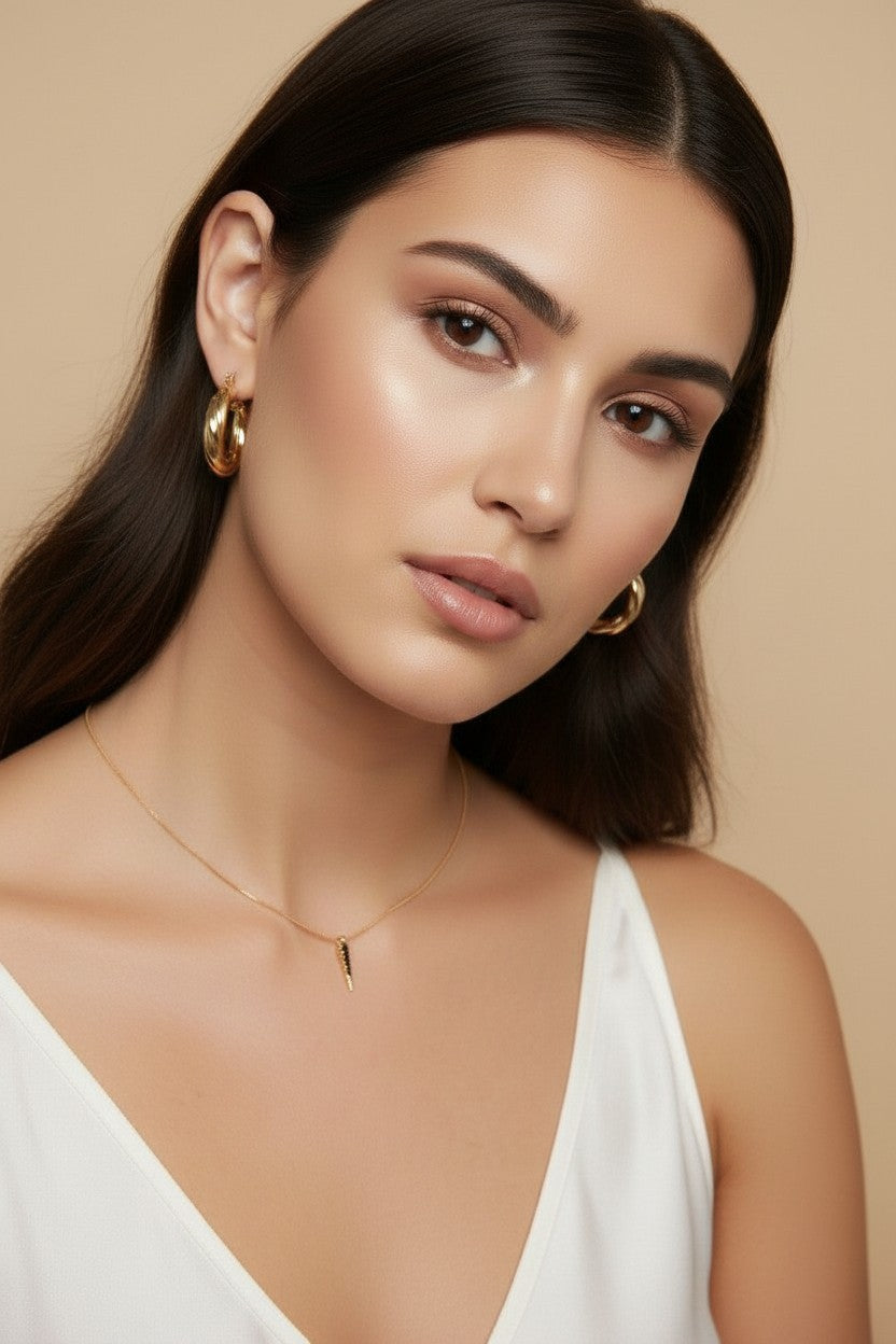 ⚡ 18k Gold Filled Black CZ Spear Necklace — Dark Edge. Warm Gold. A Point That Makes Its Statement.
