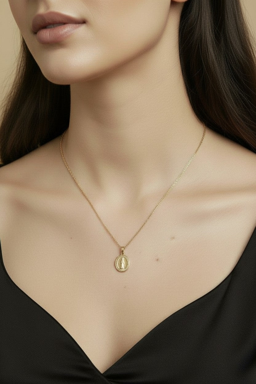 🙏 18k Gold Filled Mini Lady of Grace Double-Sided Medal Pendant — Two Sides of Devotion. One Intimate Pendant.